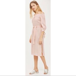 Topshop Metallic Stripe Bardot Pink Dress (6) NWT